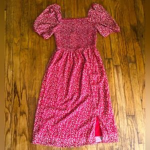 Small Roolee red floral puff-sleeves midi dress